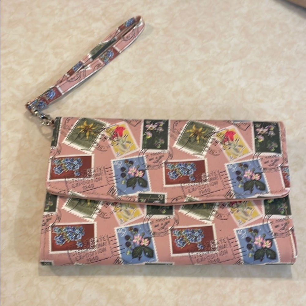 Pink Vintage-Inspired Clutch with Eclectic Print, 7.5 x 5, NWOT